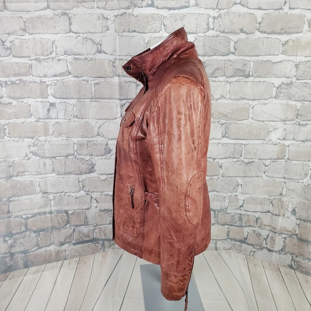 Di Capra Int Moto  Leather Jacket Mottled Two Tone Oxblood Size Small - Picture 10 of 16